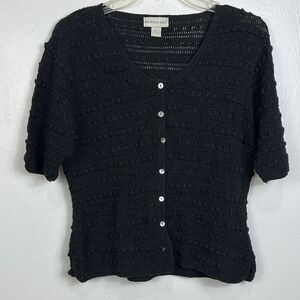Northern Isles Black Button-Up Short Sleeves Textured Knit Cardigan Size L